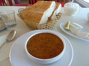 Ezogelin soup, bread, and water