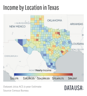 Geo Map of Income by Location in Texas (2014)