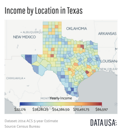 Geo Map of Income by Location in Texas (2014)