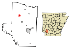 Location of Ozan in Hempstead County, Arkansas.
