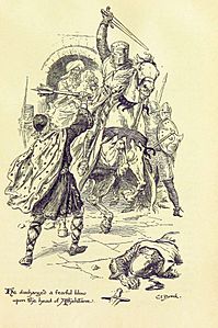 Illustration by C E Brock for Ivanhoe - opposite page283