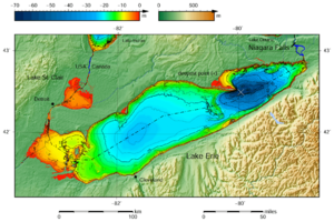 Lake Erie and Lake Saint Clair bathymetry map
