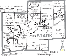 Map of Stark County Ohio With Municipal and Township Labels