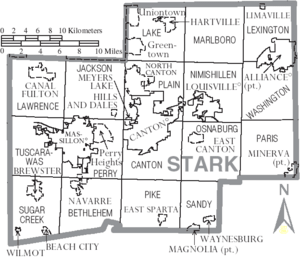 Map of Stark County Ohio With Municipal and Township Labels