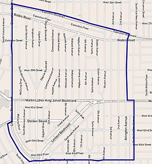 Map of the Leimert Park neighborhood of Los Angeles California