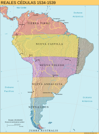 Mapa de América del Sur (Gobernaciones 1534-1539)