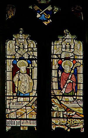 Medieval Stained Glass Window depicting St. Peter Mancroft and St. William (likely Bishop William of London) in St. Peter Mancroft Church, Norwich