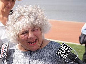 Miriam Margolyes speaking to journalists in January 2013