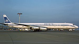 N950JW (Arista International) N950JW - McDonnell Douglas DC-8-63CF - AIA Arista International at Zuerich-Kloten Airport (ZRH) in April 1984 (cropped)