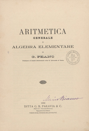 Peano - Aritmetica generale e algebra elementare, 1902 - 3935060