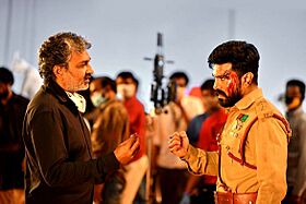 Ram charan and Rajamouli on RRR sets