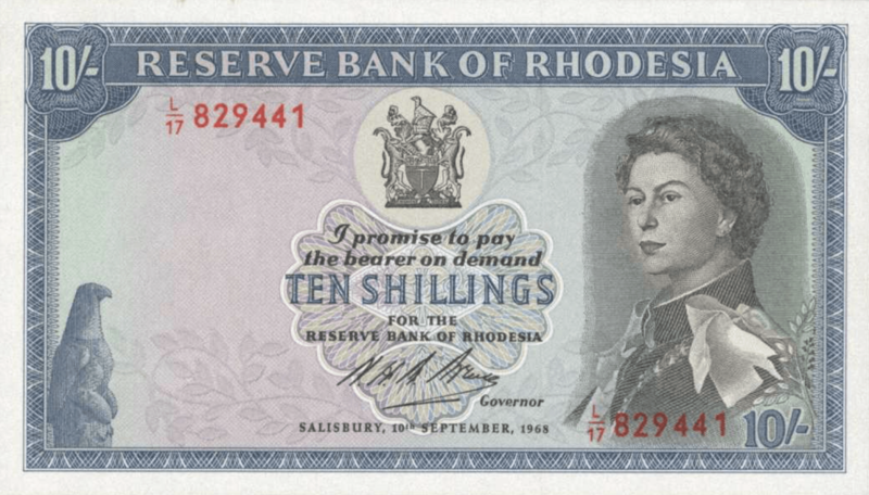 Rhodesia 10s 1968 Obverse