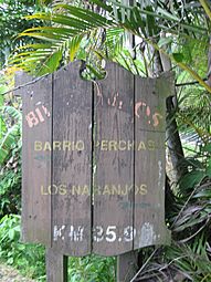 Sign for Barrio Perchas, in Morovis, on Puerto Rico Hwy 155, Km 35.9