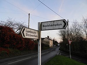 Signpost at top of Bockhampton Road leading to the abandoned village of Bockhampton, Berkshire