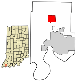 Location of Darmstadt in Vanderburgh County, Indiana.