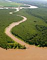 Aerial of Jameson Island in the Big Muddy, view looking south