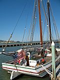 Starboard view of scow schooner "Alma", Hyde Street Pier, San Francisco Maritime National Historic Park.