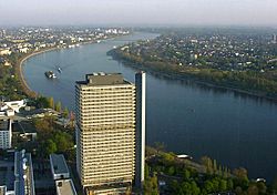 Langer Eugen, centre of the UN Campus at the River Rhine in Bonn (view from the Post Tower).