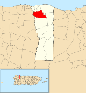 Location of Capáez within the municipality of Hatillo shown in red