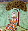 Detail of Guru Nanak from the earliest known painting of all ten Sikh gurus together, with each being identified in golden Persian nasta'liq script, probably painted in Hyderabad, circa 1780.jpg