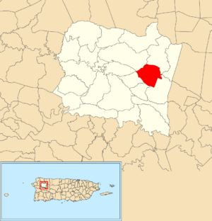Location of Eneas within the municipality of San Sebastián shown in red