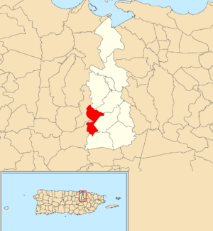 Location of Guaraguao within the municipality of Guaynabo shown in red