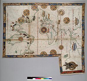 Guillaume Brouscon. World chart, which includes America and a large Terra Java (Australia). HM 46. PORTOLAN ATLAS and NAUTICAL ALMANAC. France, 1543