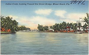 1930s postcard of Indian Creek, looking toward 41st Street Bridge