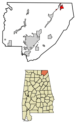 Location of Bridgeport in Jackson County, Alabama.