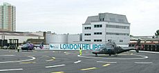 London Heliport - Battersea - London - 2 helicopters awaiting takeoff - evening - 030604