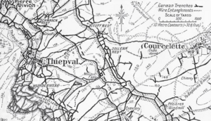 Map of German defensive fortifications from Thiepval to Courcelette, July 1916