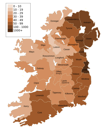 Population density of Ireland map2002