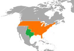 Map indicating locations of Republic of Texas and United States