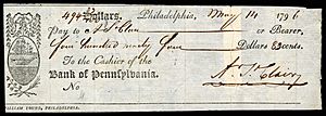 ST.CLAIR, Arthur (signed check)
