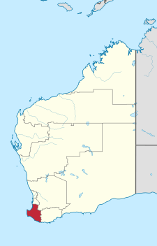 Location of South West region in Western Australia