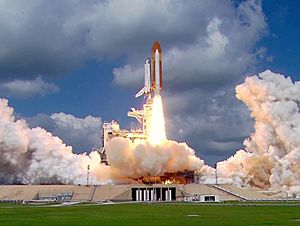 Space Shuttle Discovery leaps from Launch Pad 39B on the Return to Flight mission STS-114