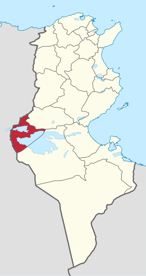 Map of Tunisia with Tozeur highlighted