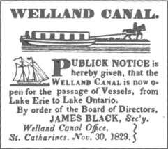 Welland Canal - First Canal open notice