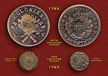 1767 Colonies François 12 Diniers with RF Counterstamp