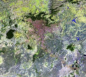 Addis-Ababa and vicinities, Ethiopia, LandSat-5 false color satellite image, 2011-01-10