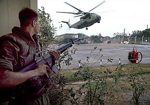 CH-53 landing at Defense Attaché Office compound, Operation Frequent Wind