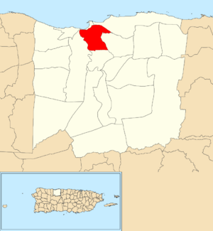 Location of Cambalache within the municipality of Arecibo shown in red