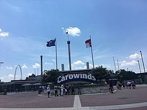 Carowinds entrance sign and state flags