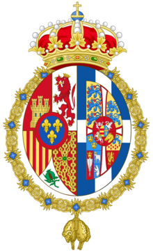 Coat of arms of Sofia, Queen of Spain (Golden Fleece).svg