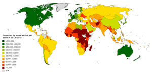 Countries by mean wealth per adult in 2018