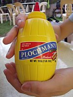 A bottle of American yellow mustard