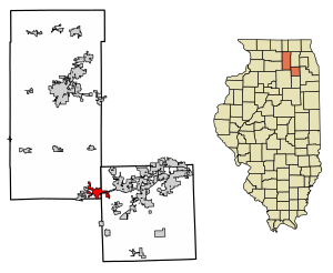 Location of Sandwich in DeKalb and Kendall Counties, Illinois.