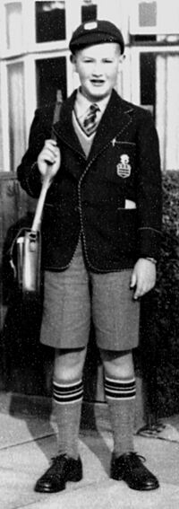 Eleven year old boy in uniform of Humberston Foundation School 1953