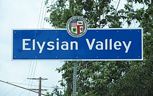 Elysian Valley Neighborhood Signage located on Riverside Drive at Egret Park