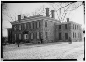 Historic American Buildings Survey, N. E. Baldwin, Photographer December 30, 1936, SOUTH ELEVATION. - Guy Park Manor, West Main Street, Amsterdam, Montgomery County, NY HABS NY,29-AMST,1-6